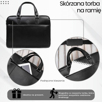 Męska torba skórzana na dokumenty czarna Paolo Peruzzi T-145-BL