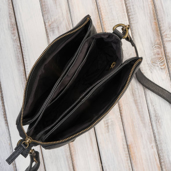 Torebka damska skórzana na ramię czarna kompaktowa listonoszka IM-04-BL