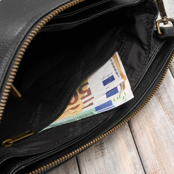 Torebka damska skórzana na ramię czarna kompaktowa listonoszka IM-04-BL