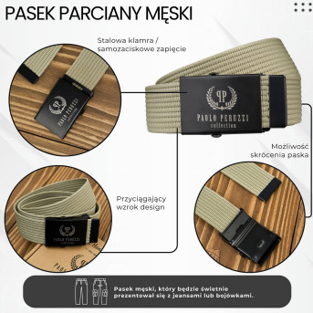 Pasek męski parciany 115 cm pasek do spodni męski Paolo Peruzzi PW-27-115