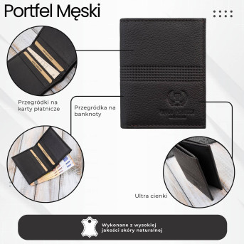 Portfel męski mały cienki z przegrodami skórzany praktyczny i stylowy RFID Paolo Peruzzi T-149-BR
