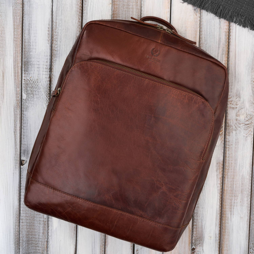 Plecak męski skórzany vintage na laptopa miejski brązowy pojemny IM-07-CG