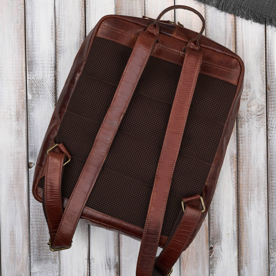 Plecak męski skórzany vintage na laptopa miejski brązowy pojemny IM-07-CG