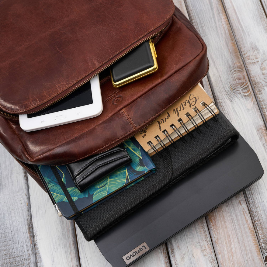 Plecak męski skórzany vintage na laptopa miejski brązowy pojemny IM-07-CG