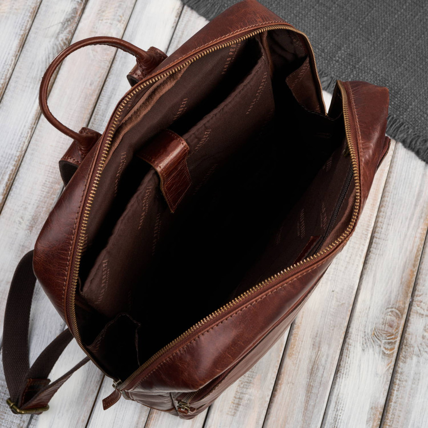 Plecak męski skórzany vintage na laptopa miejski brązowy pojemny IM-07-CG