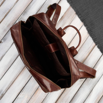 Plecak męski skórzany vintage na laptopa miejski brązowy pojemny IM-07-CG