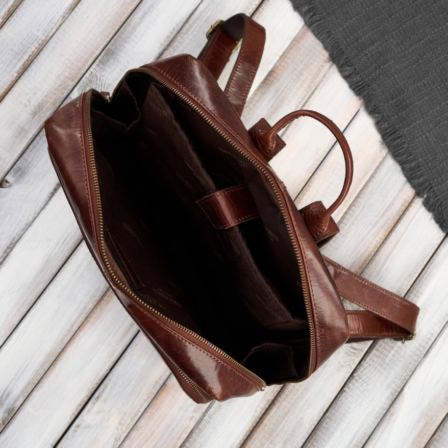 Plecak męski skórzany vintage na laptopa miejski brązowy pojemny IM-07-CG