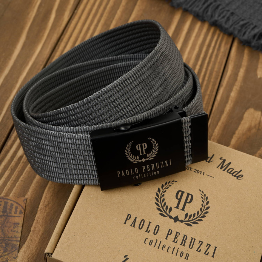 Pasek męski 105 cm parciany grafitowy PW-28-105 pasek do spodni Paolo Peruzzi