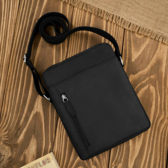 Saszetka męska skórzana na ramię czarna listonoszka vintage