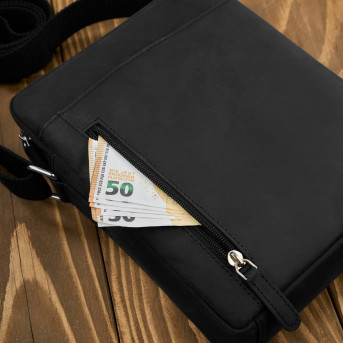 Saszetka męska skórzana na ramię czarna listonoszka vintage