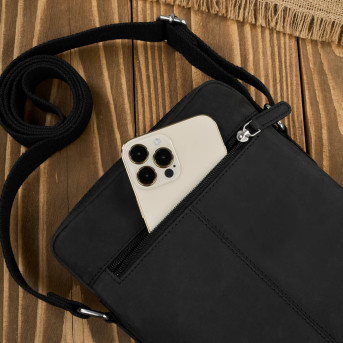 Saszetka męska skórzana na ramię czarna listonoszka vintage