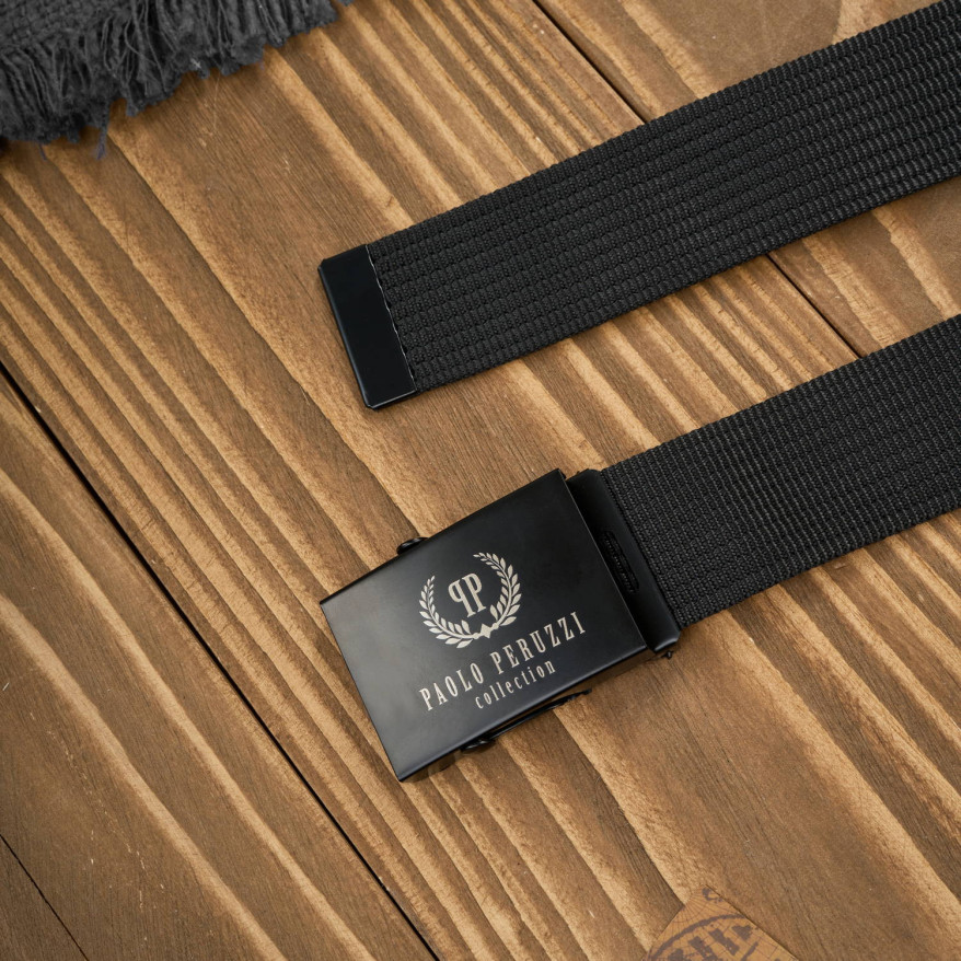 Pasek do spodni męski pasek parciany do jeansów czarny Paolo Peruzzi