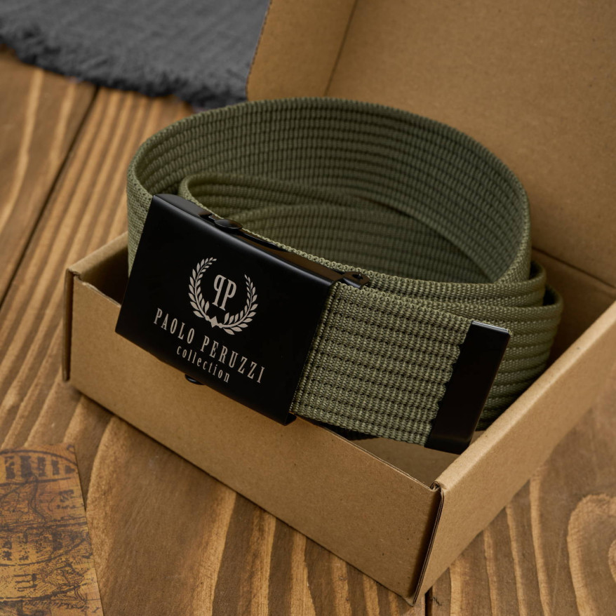 Pasek do spodni męski parciany 115 cm pasek z klamrą ciemnozielony PW-29-115