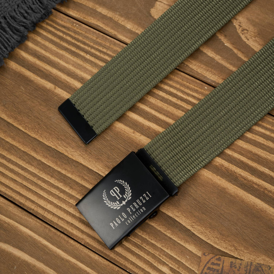 Pasek do spodni męski parciany 105 cm pasek z klamrą ciemnozielony PW-29-105