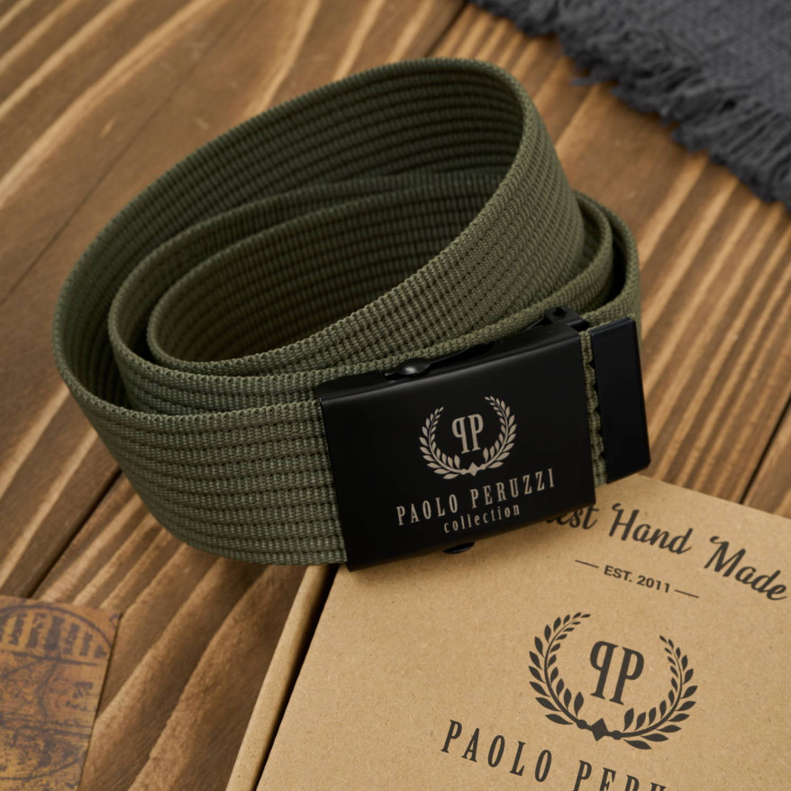 Pasek do spodni męski parciany 95 cm pasek z klamrą ciemnozielony PW-29-95