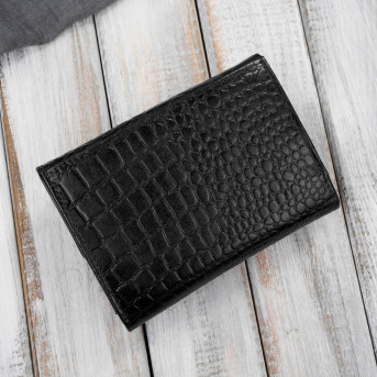 Portfel damski skórzany mały croco czarny Paolo Peruzzi