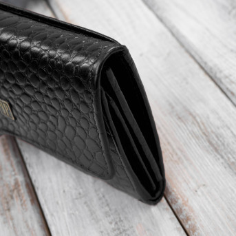 Portfel damski skórzany mały croco czarny Paolo Peruzzi