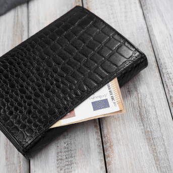 Portfel damski skórzany mały croco czarny Paolo Peruzzi