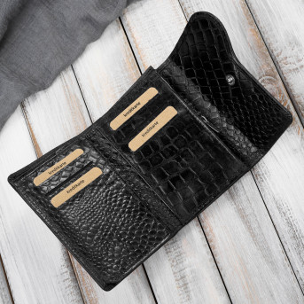 Portfel damski skórzany mały croco czarny Paolo Peruzzi