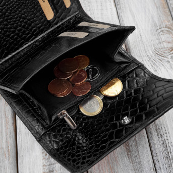 Portfel damski skórzany mały croco czarny Paolo Peruzzi