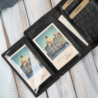 Portfel damski skórzany mały croco czarny Paolo Peruzzi