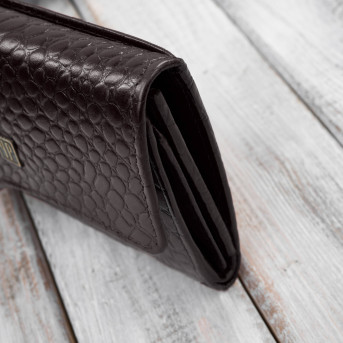 Portfel damski skórzany croco brązowy mały w orientacji poziomej z RFID T-135-BR