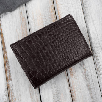 Portfel damski skórzany croco brązowy mały w orientacji poziomej z RFID T-135-BR