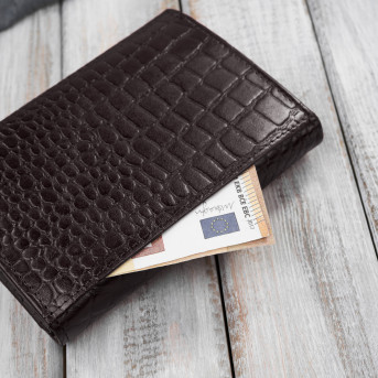 Portfel damski skórzany croco brązowy mały w orientacji poziomej z RFID T-135-BR