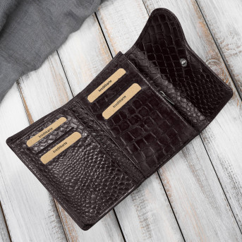 Portfel damski skórzany croco brązowy mały w orientacji poziomej z RFID T-135-BR