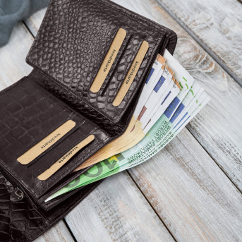 Portfel damski skórzany croco brązowy mały w orientacji poziomej z RFID T-135-BR