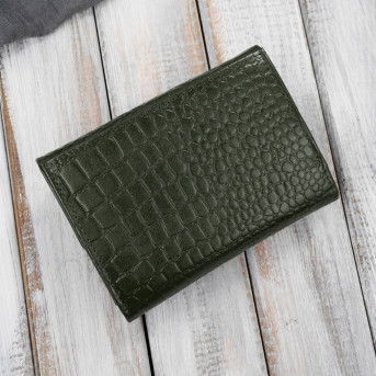 Portfel damski skórzany mały ciemnozielony croco w orientacji poziomej z RFID Paolo Peruzzi