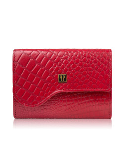 portfel damski skórzany czerwony croco mały w orientacji poziomej z ochroną RFID