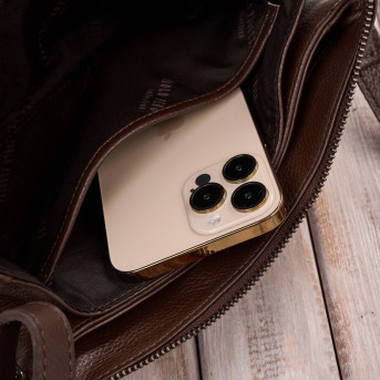 Torebka damska skórzana na ramię brązowa kompaktowa listonoszka IM-04-BR