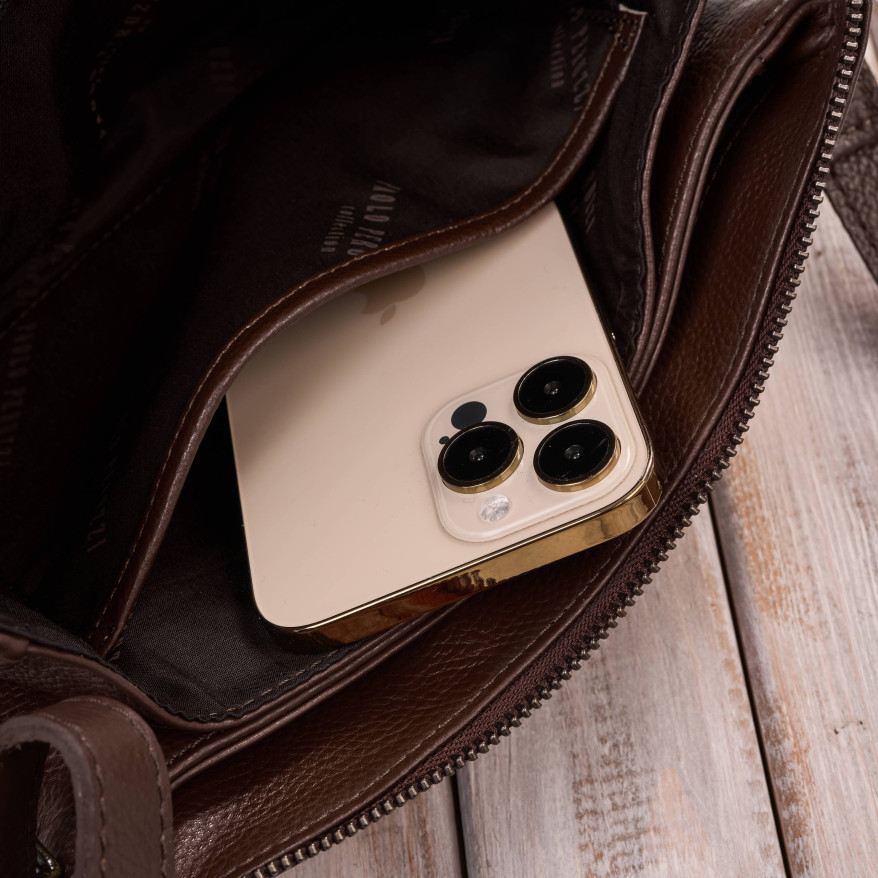 Torebka damska skórzana na ramię brązowa kompaktowa listonoszka IM-04-BR