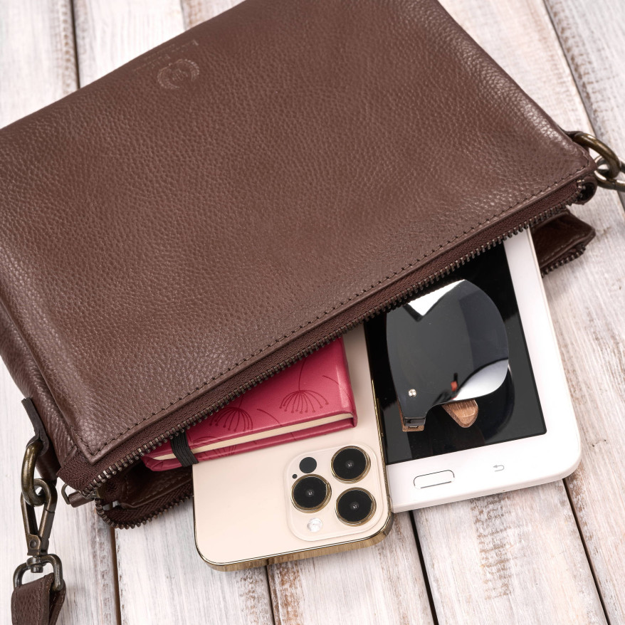 Torebka damska skórzana na ramię brązowa kompaktowa listonoszka IM-04-BR