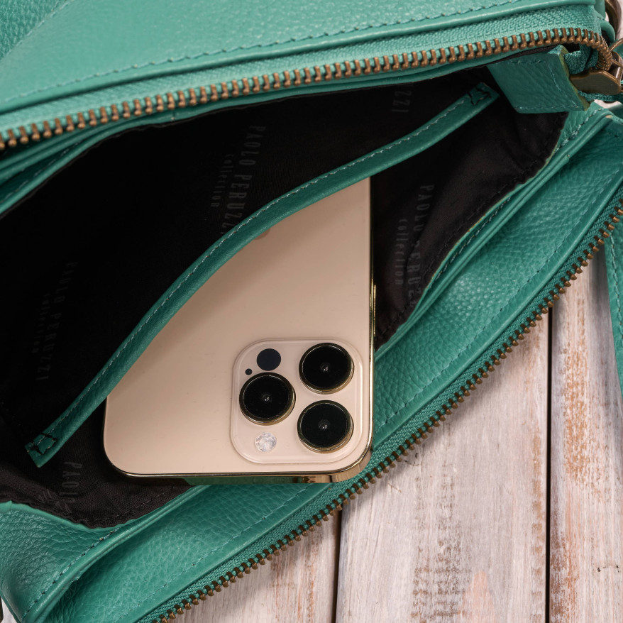 Torebka damska skórzana na ramię turkusowa kompaktowa listonoszka IM-04-AQ