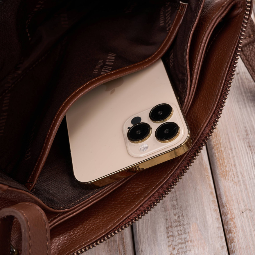 Torebka damska skórzana na ramię koniakowa kompaktowa listonoszka IM-04-CG