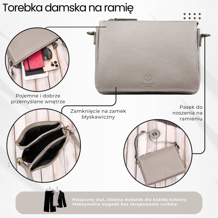 Torebka damska skórzana na ramię kremowa kompaktowa listonoszka IM-04-CR