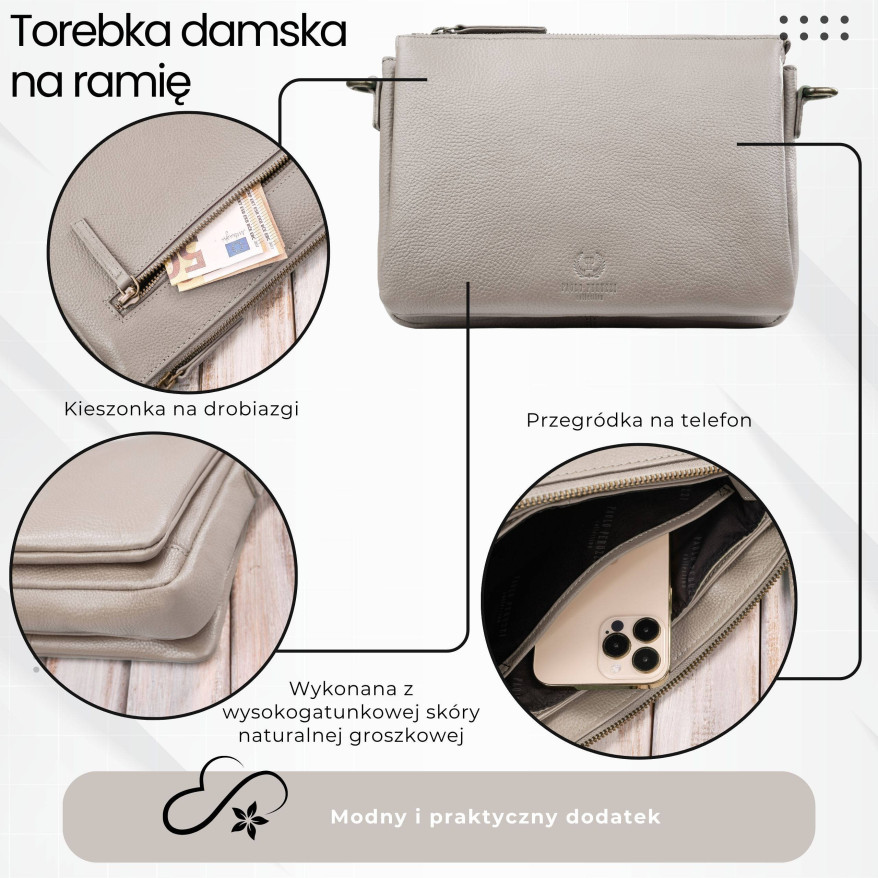 Torebka damska skórzana na ramię kremowa kompaktowa listonoszka IM-04-CR