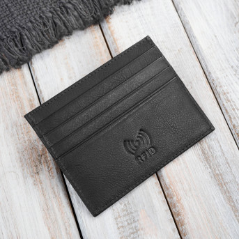 Etui na karty skórzane praktyczne etui czarne z wycięciem Paolo Peruzzi