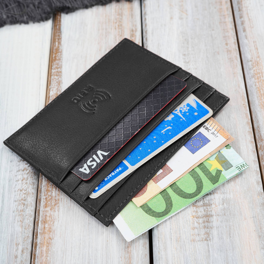 Etui na karty skórzane praktyczne etui czarne z wycięciem Paolo Peruzzi