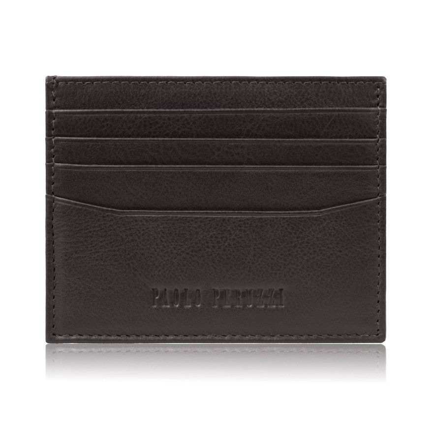 Skórzane etui na karty kredytowe z RFID klasyczne brązowe z wycięciem AY-16-BR