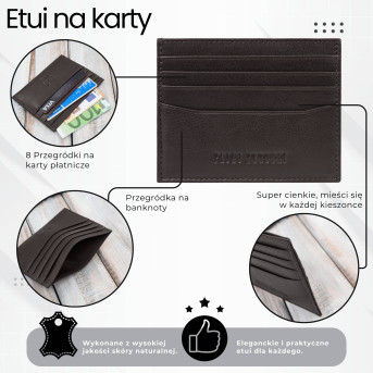 Skórzane etui na karty kredytowe z RFID klasyczne brązowe z wycięciem