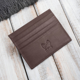 Etui na karty kredytowe praktyczne etui ze skóry naturalnej RFID koniakowe