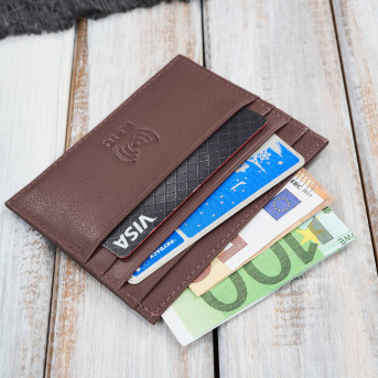 Etui na karty kredytowe praktyczne etui ze skóry naturalnej RFID koniakowe