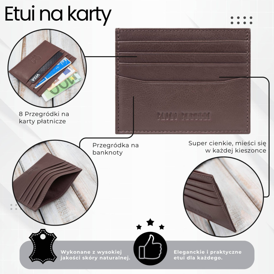 Etui na karty kredytowe praktyczne etui ze skóry naturalnej RFID koniakowe