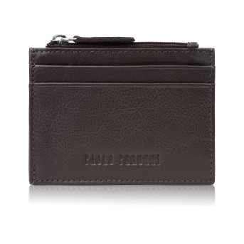 Etui na karty ze skóry naturalnej z kieszonką na suwak RFID brązowe AY-17-BR