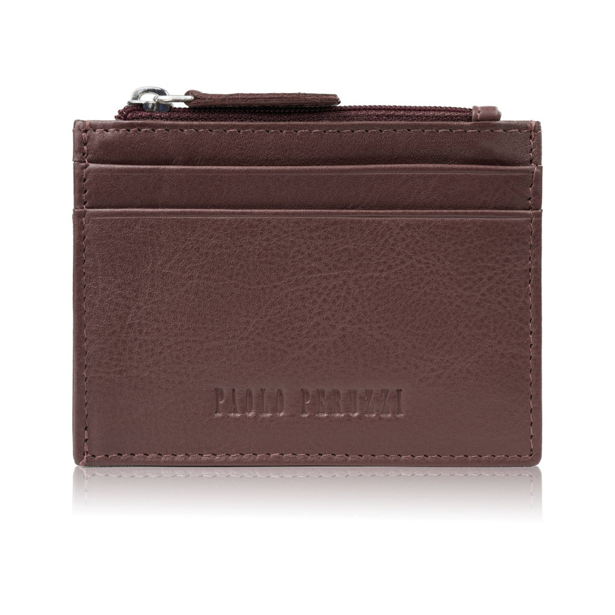 Skórzane etui na karty z kieszonką na suwak RFID koniakowe AY-17-CG