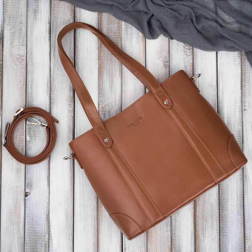 Torebka damska skórzana na ramię duża koniakowa Paolo Peruzzi