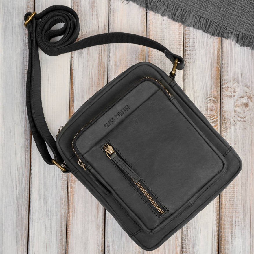 Listonoszka męska skórzana saszetka na ramię czarna IM-01-HBL Paolo Peruzzi